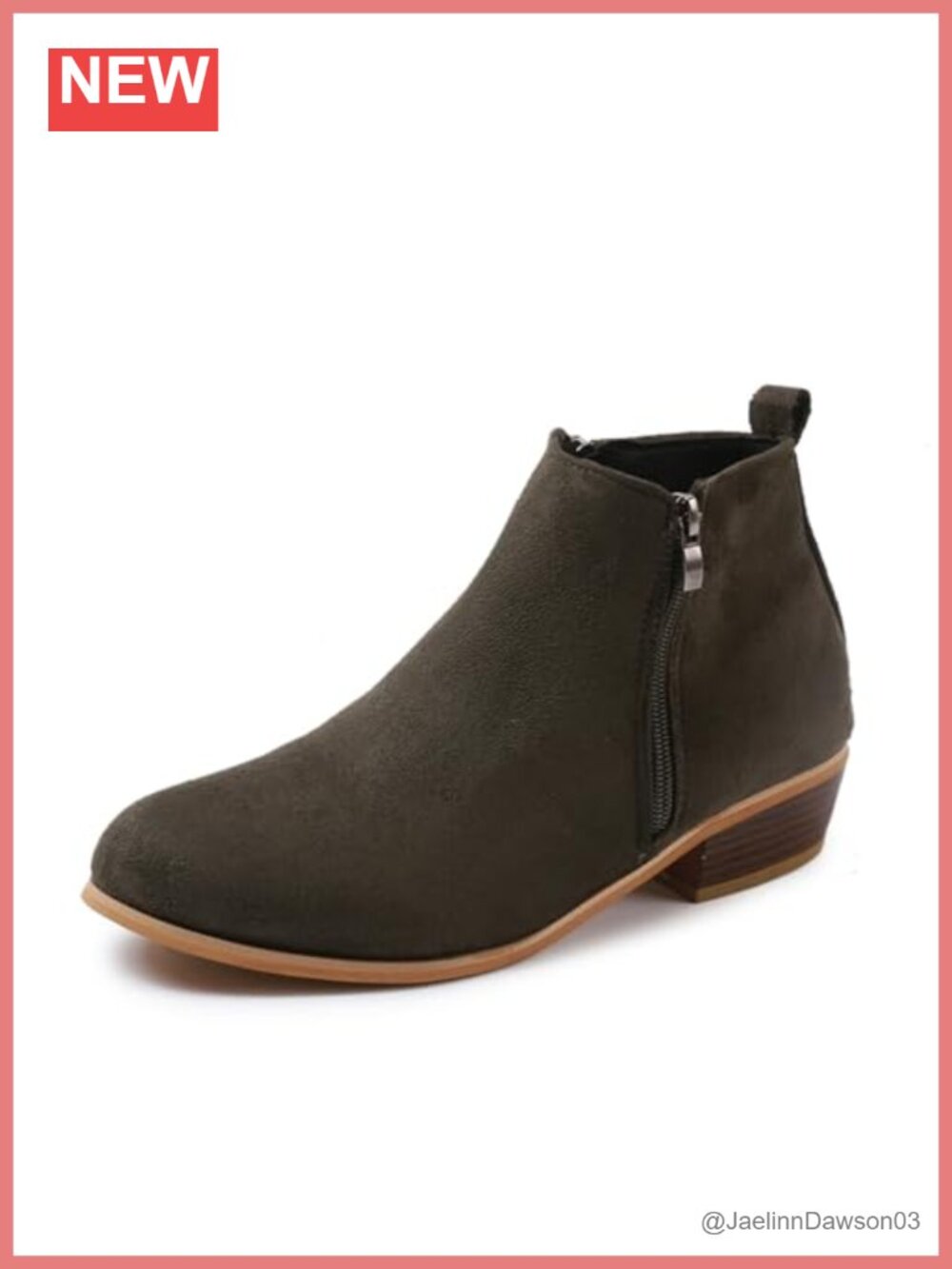 Faux Leather Ankle Boots Low Block Heel Zip Booties